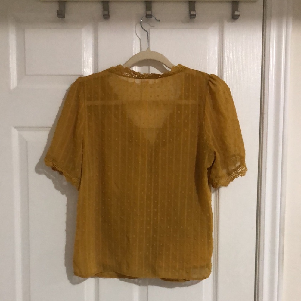 SHEIN Yellow Lace Trim Swiss Dot Top - Size US XSmall/US 2 - Picture 2 of 4